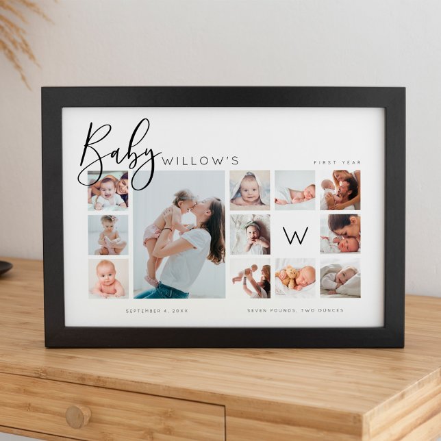 Poster Monogramme de la première année de garde de photos (Baby's First Year Photo Keepsake Collage Monogram Poster)