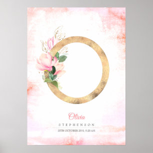 Poster Monogramme de lettre O en or feuilles de magnolia 