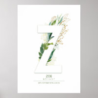 Monogramme de lettre Z Or Feuillage de verdure Rêv