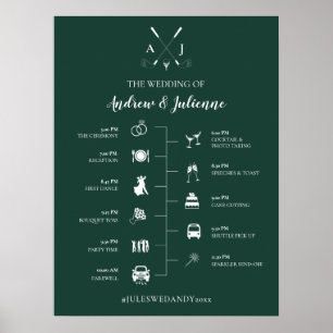 Poster Monogramme de Mariage de golf Emerald Green