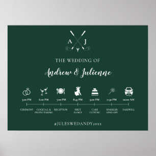 Poster Monogramme de Mariage de golf Emerald Green