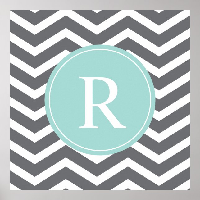 Poster Monogramme de menthe gris gris (Devant)
