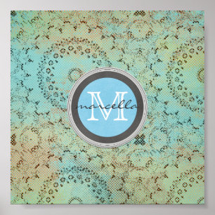Poster Monogramme de motif de vert bleu