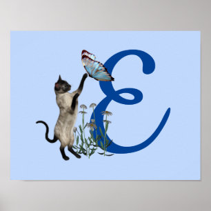 Poster Monogramme de papillon de chat de Siamèse E initia