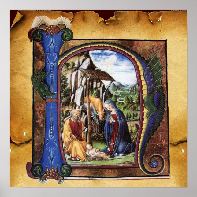 POSTER MONOGRAMME DE PARCHEMENT DE NATIVITÉ (Devant)