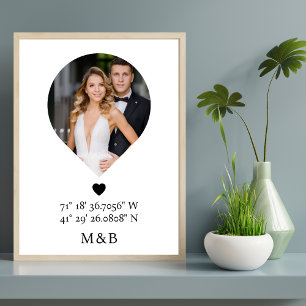 Poster Monogramme de photo Cœur Romantique Coordonnées Mo
