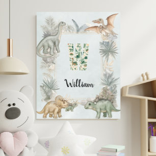 Poster Monogramme de prénom personnalisé Dinosaure pour c