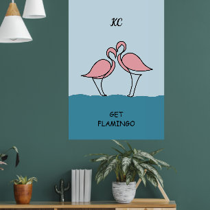 Poster Monogramme Deux Flamants roses roses sur la citati