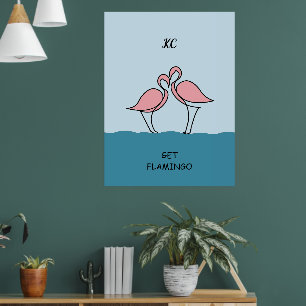Poster Monogramme Deux Flamants Roses sur la Citation de