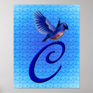 Poster Monogramme élégant de Bluebird Initial C