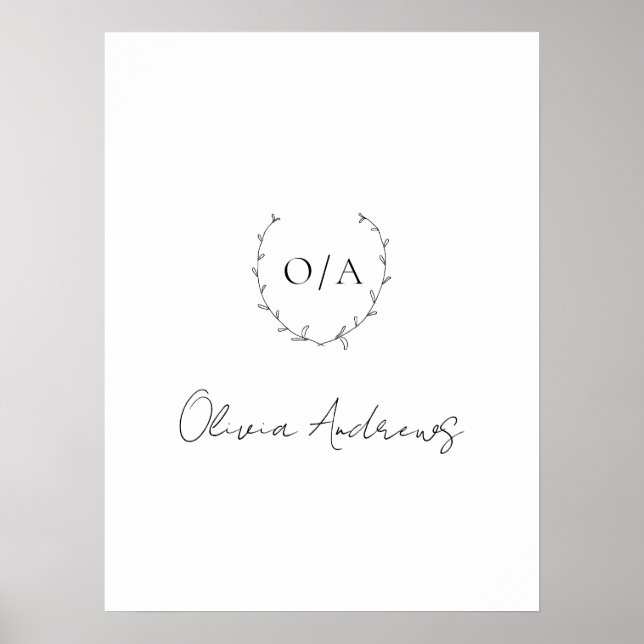 Poster Monogramme Élégant de crête de couronne classique  (Devant)