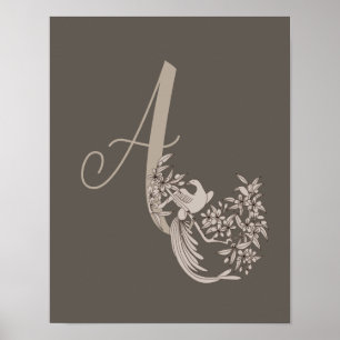 Poster Monogramme Élégant Dove Initiale Un Brown