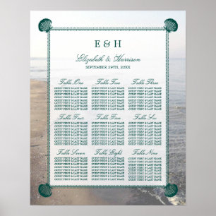 Poster Monogramme élégant et mariage Turquoise sur la pla