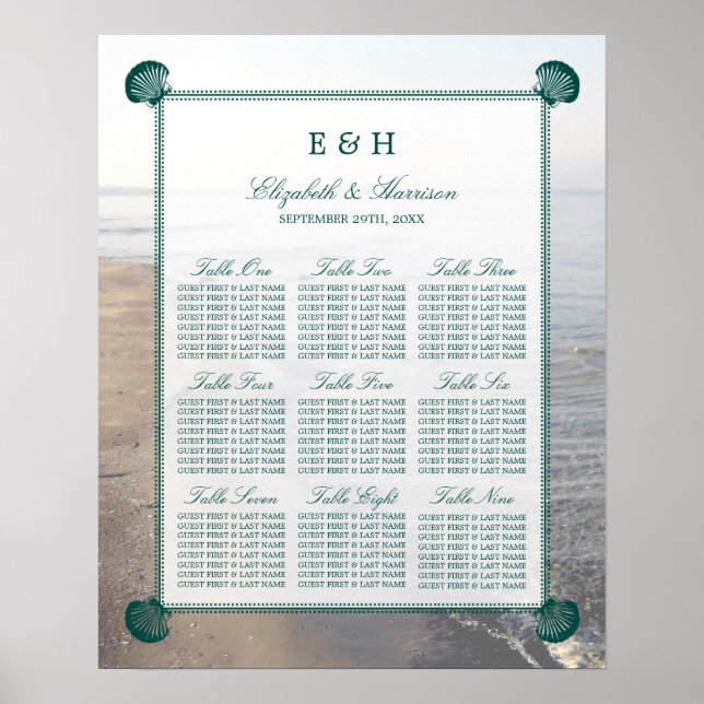 Poster Monogramme élégant et mariage Turquoise sur la pla (Devant)