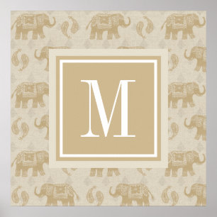 Poster Monogramme   Elephant Khaki Motif de caravane