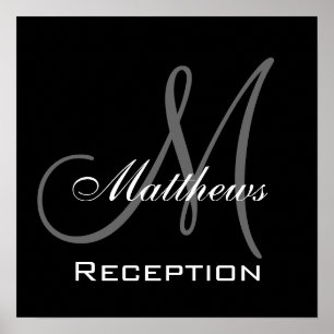 Poster Monogramme et nom Symbole de réception de mariage