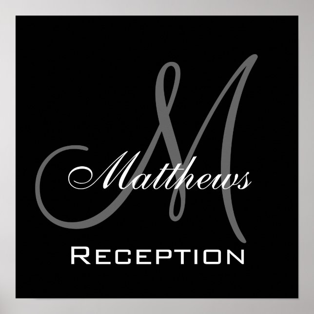 Poster Monogramme et nom Symbole de réception de mariage (Devant)