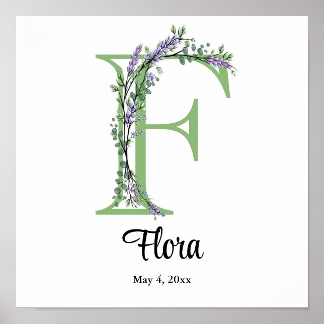 Poster Monogramme F Lavender Eucalyptus (Devant)