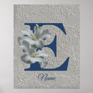 Poster Monogramme Fleur d'Hibiscus Initiale E Votre Nom