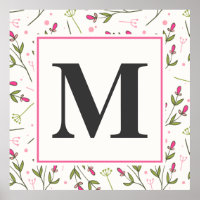 Monogramme Fleur sauvage rose et vert à longue tig