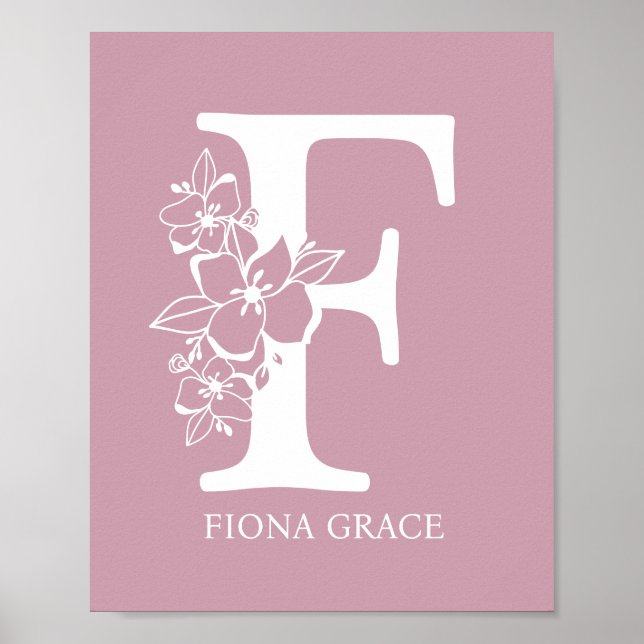 Poster Monogramme floral lettre F Nom Nurserie Moderne  (Devant)