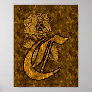 Poster Monogramme floral Première pivoine C or