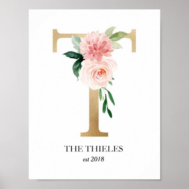 Poster Monogramme Imprimer, Lettre T, Cadeau Mariage, Pép (Devant)