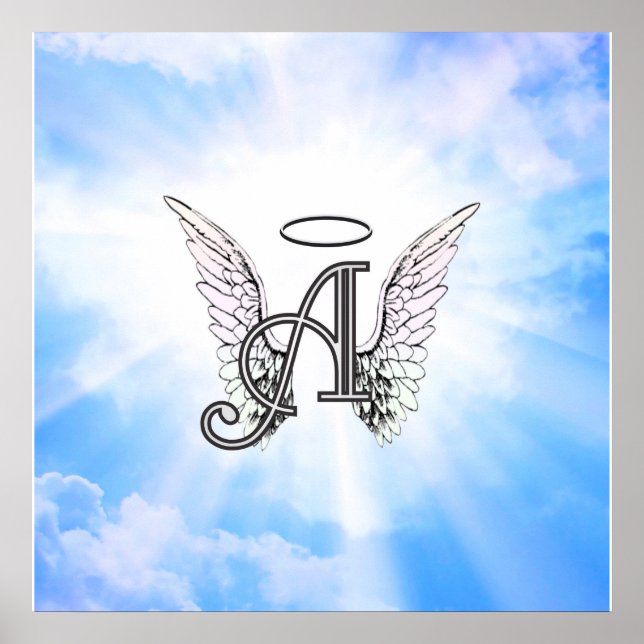 Poster Monogramme initial A, ailes angéliques et halo ave (Devant)