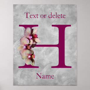 Poster Monogramme Initial Élégant Orchidée H Personnalisé