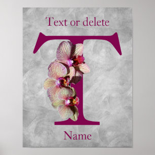 Poster Monogramme Initial Élégant Orchidée T Personnalisé