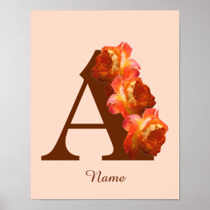 Poster Monogramme Initiale A Personnalisé Rose Orange