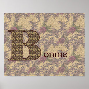 Poster Monogramme Initiale B Floral Vintage Personnalisé