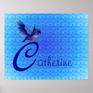 Poster Monogramme Initiale C Nom Personnalisé Bluebird