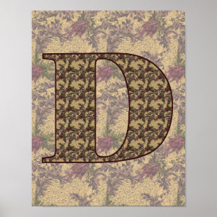 Poster Monogramme Initiale D Élégant Floral Vintage