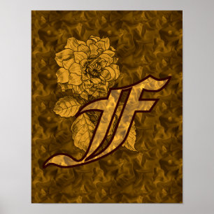 Poster Monogramme Initiale F Or Peony Floral