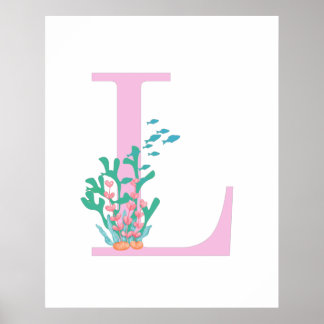 Poster Monogramme Initiale L Monogramme Rose Sarcelle Cor
