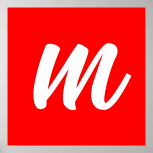 Poster Monogramme initiale lettre calligraphiée rouge bla