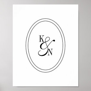 Poster Monogramme Initiale Moderne Noir Blanc Couple Mari