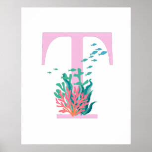 Poster Monogramme Initiale Monogramme Rose Turquoise Affi