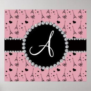 Poster Monogramme joli motif tour eiffel rose