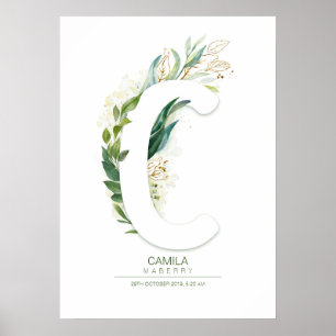 Poster Monogramme lettre C or doré feuillage chic