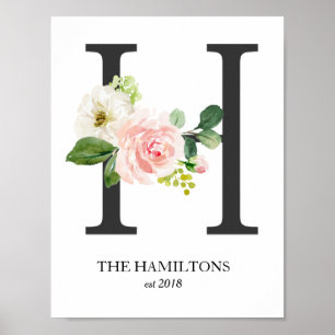 Poster Monogramme, Lettre florale H, Mariage, Pépinière