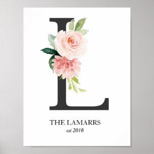Poster Monogramme, Lettre florale L, Mariage, Pépinière
