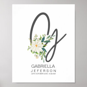 Poster Monogramme Lettre G Décor Floral Rose