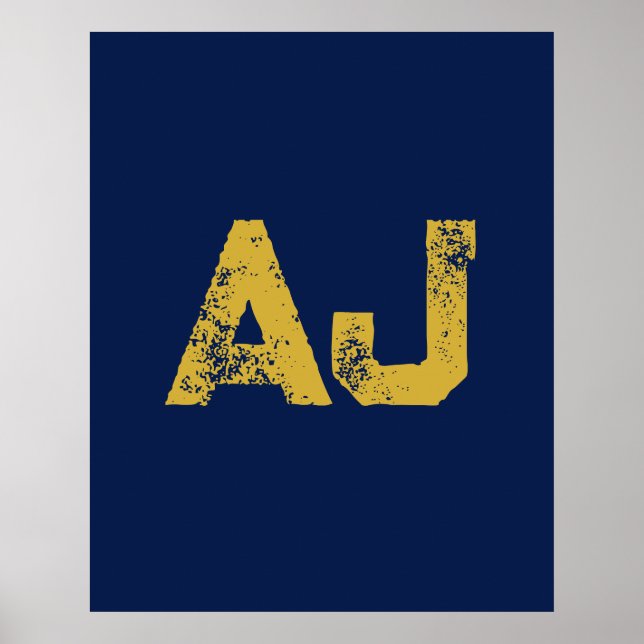 Poster Monogramme Lettres Initiales Or & Bleu Simple (Devant)