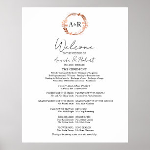 Poster Monogramme Mariage Cérémonie Programme Panneau de 