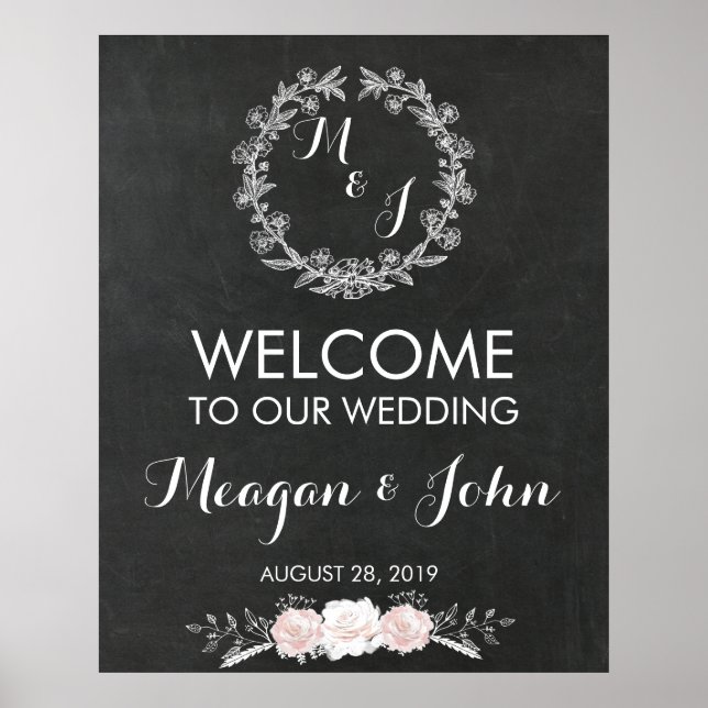 Poster Monogramme mariage panneau Chalkboard moderne (Devant)