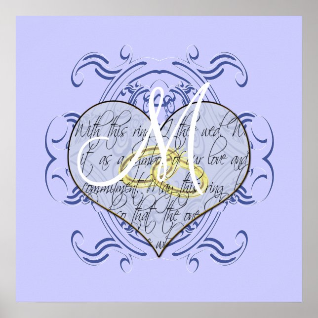 Poster Monogramme Mariage Vow Heart (Devant)