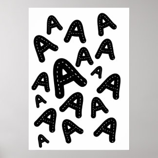 Poster Monogramme minimaliste brodé A - Motif géométrique