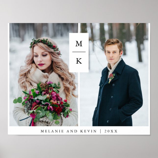 Poster Monogramme moderne | Deux grilles photo (Devant)